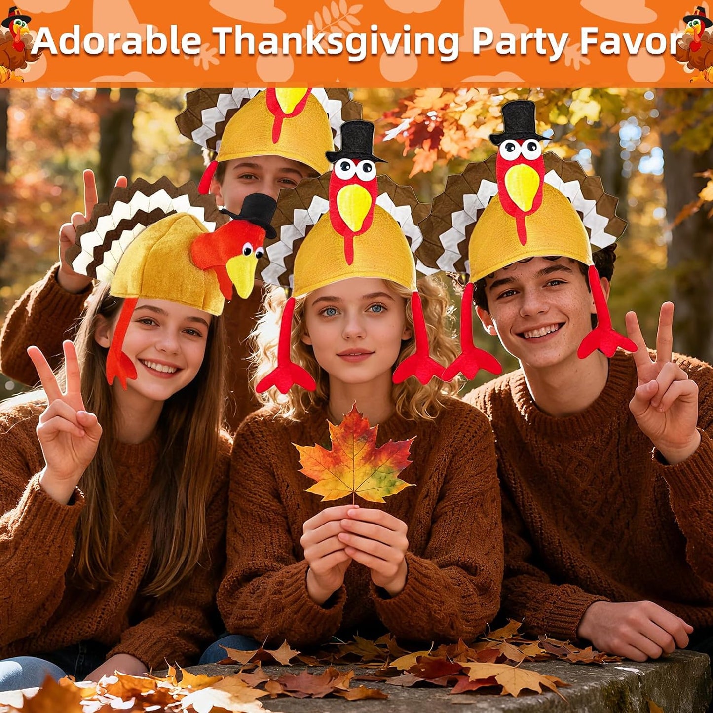 TURNMEON 2 Pack Thanksgiving Turkey Hats, Turkey Novelty Costume Hats, Thanksgiving Party Dress up Accessories Hat