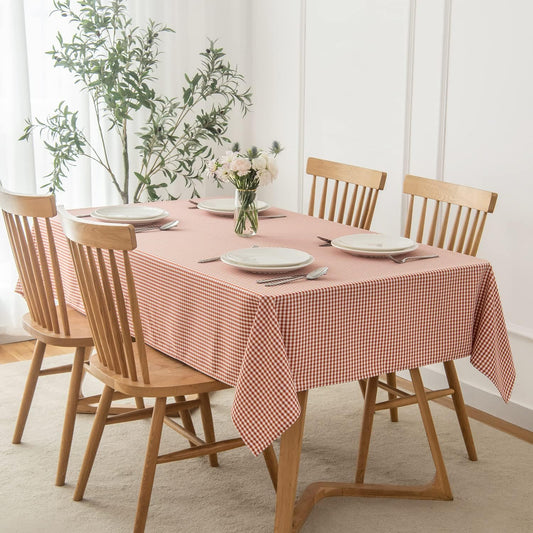 maxmill Checkered Tablecloth Stain Resistant Wrinkle Resistant Spillproof Washable Heavy Weight Kitchen Table Cloth Gingham for Dining Room and Outdoor Use, Rectangle 60 x 140 Inch Rust White