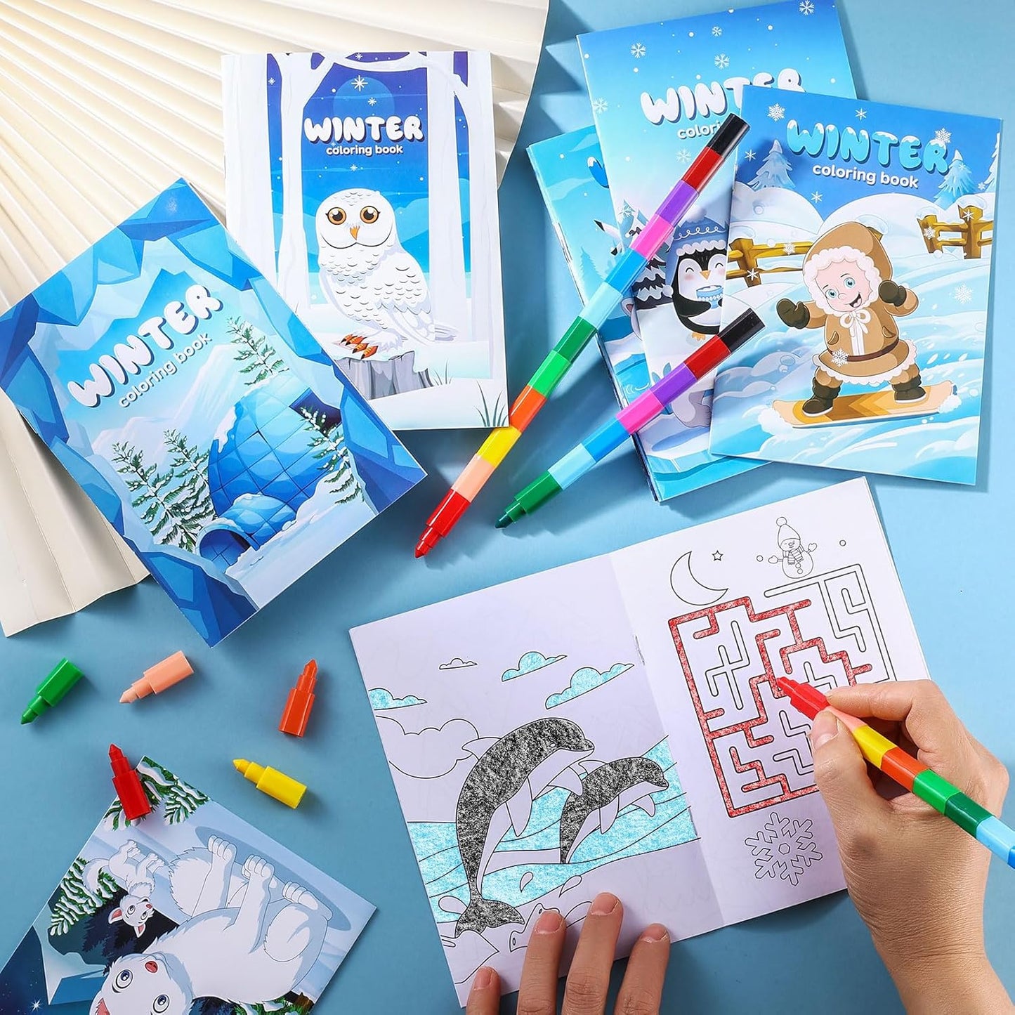 BenLouis 24 Pcs Winter Mini Coloring Books Kids Polar Animals Penguin Party Favors Small Activity Books Bulk for Kids Winter Holiday Theme Birthday Goodie Bags Stuffers Return Gifts Classroom Travel