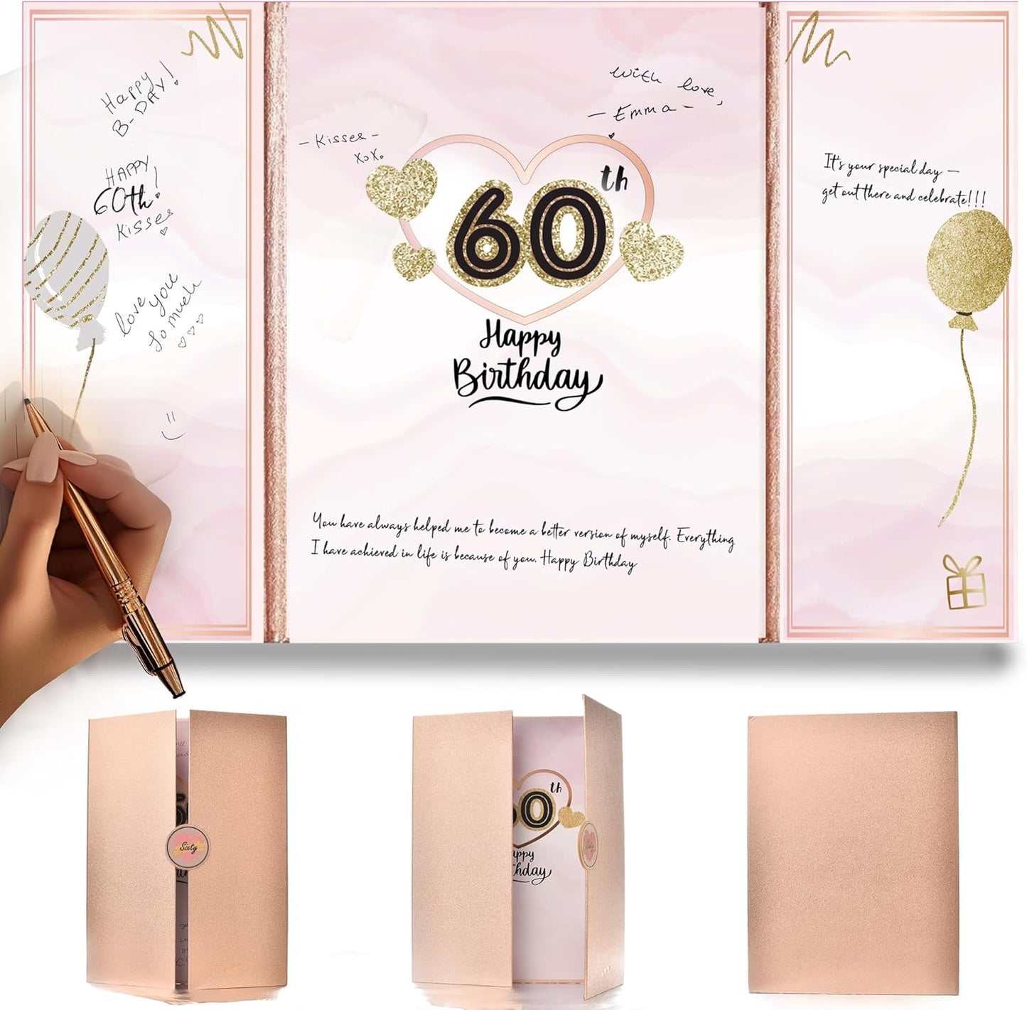 Rose Gold 60th Birthday Party Decorations for Women 12"x18" Guest Book - 60 Years Guest Book Sign in Poster Card - Sixtey Party Keepsake, Gift, Signature Board - Pen Not Included