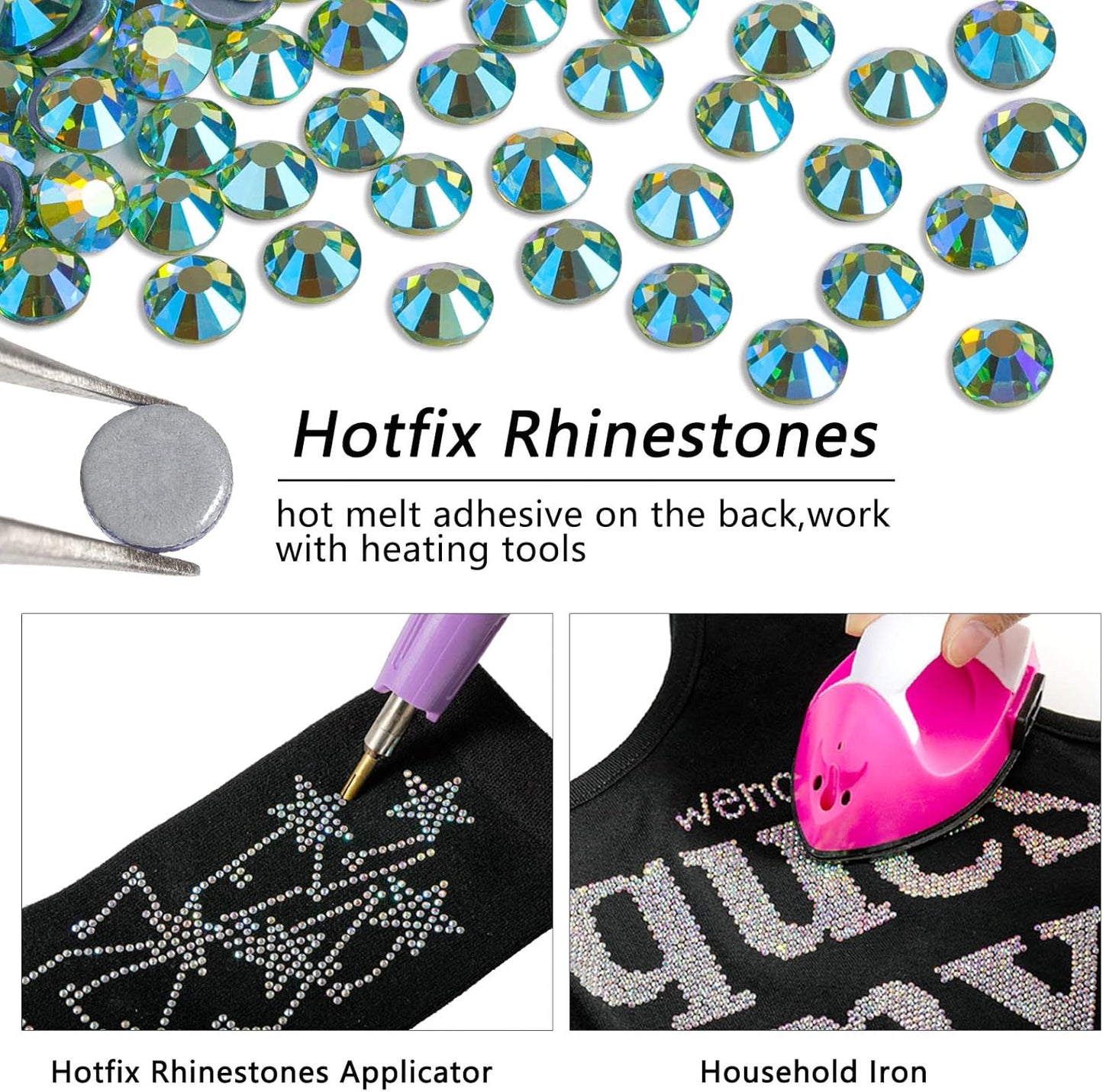 Beadsland Hotfix Rhinestones, 1440pcs Flatback Crystal Rhinestones for Crafts Clothes DIY Decorations,Peridot AB, SS20, 4.6-4.8mm