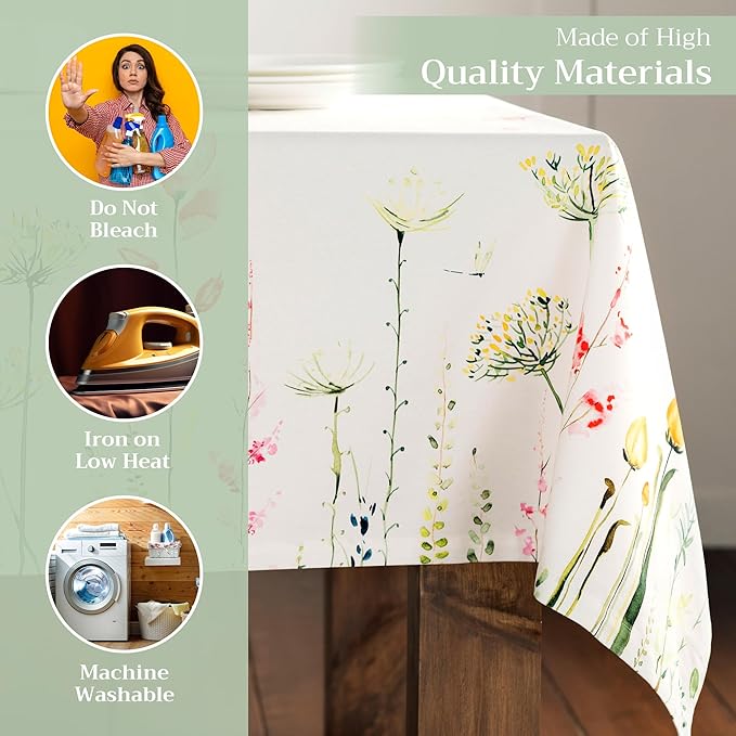 Maison d' Hermine Table Cloth Rectangle Table 100% Cotton 54 x 72 Inches Tablecloth Reusable Decorative for Dining Room Farmhouse Home Valentines Day Decorations Spring Summer - Botanical Fresh