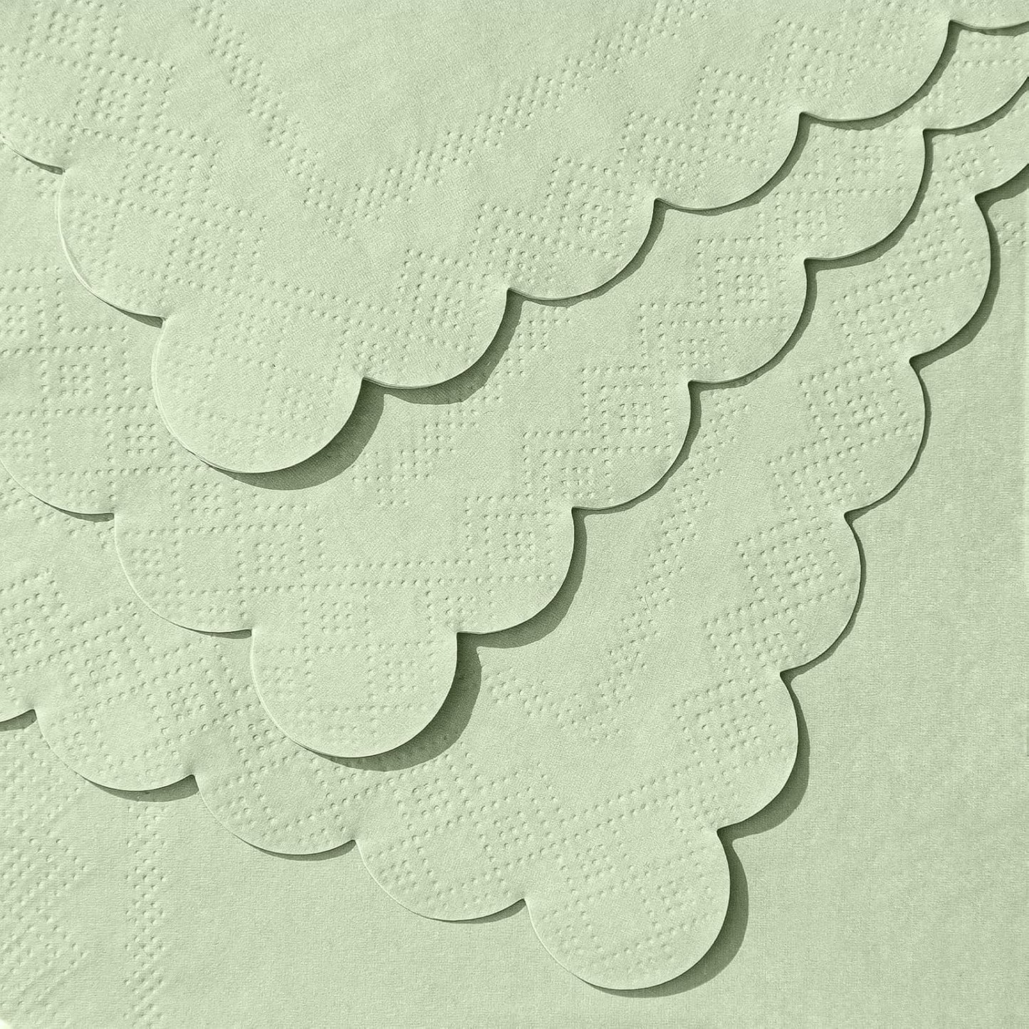 120 Pcs Cocktail Napkins Sage Green Wedding Napkins Disposable Baby Shower Scalloped Napkins for Bridal Shower, Birthday, 5 x 5 Inch