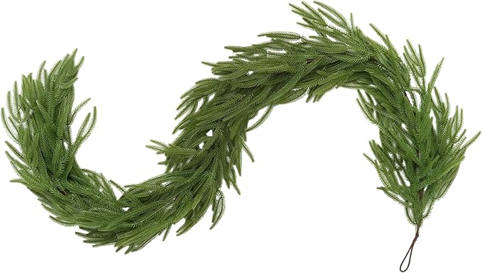 1 Pcs 9FT Christmas Garland, Christmas Decorations, Artificial Norfolk Pine Garland, Faux Greenery Garland for Mantle Fireplace Table Door Wall Upstairs Indoor Outdoor Holiday Xmas Decor