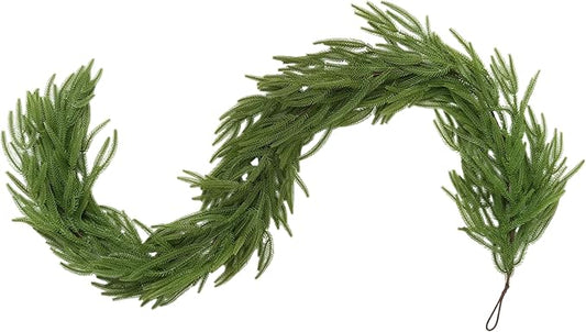 1 Pcs 9FT Christmas Garland, Christmas Decorations, Artificial Norfolk Pine Garland, Faux Greenery Garland for Mantle Fireplace Table Door Wall Upstairs Indoor Outdoor Holiday Xmas Decor