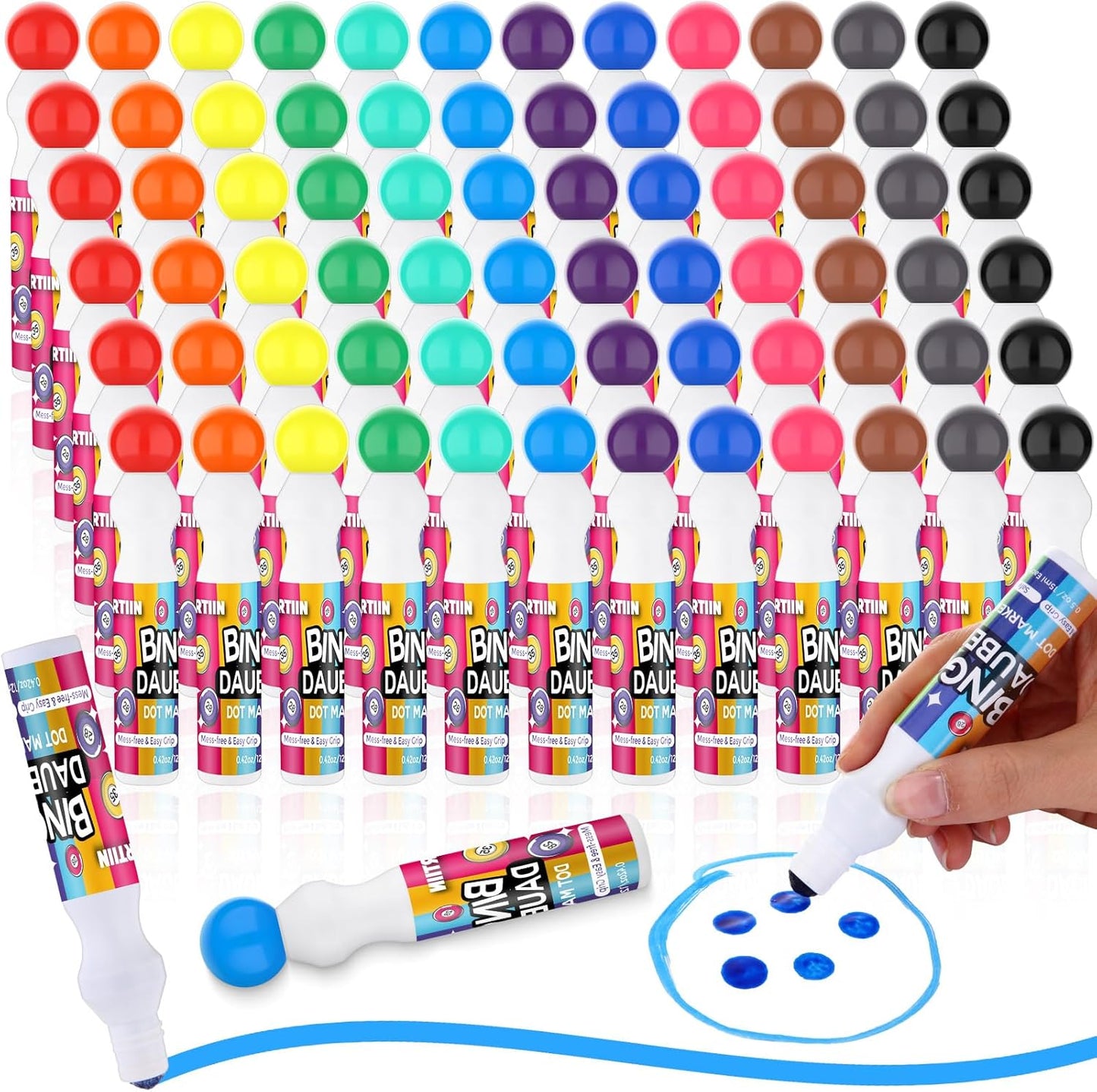 Crtiin 72pcs Bingo Daubers Bulk in 12 Colors, 0.5 Oz, Assorted Colors Set of Bingo Markers,bingo Supplies Dot Markers Dot Paint Craft Ideal for Art and Crafts Painting Supplies Drawing Coloring