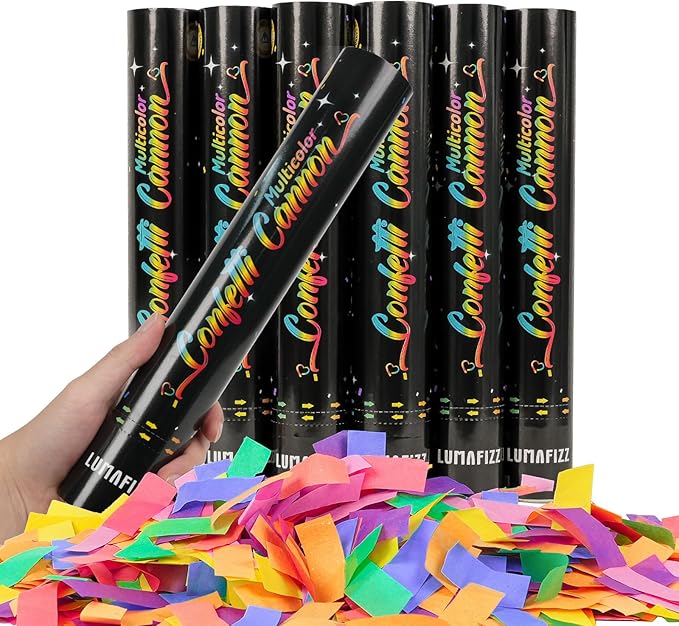 12 InchConfetti Biodegradable [6 Pack Confetti Cannons | Multicolor Confetti Poppers for Wedding Celebration, Birthday PartyChristmas Eve and New Year Celebration Give a Gift(black)
