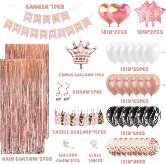 Happy Mothers Day Decorations Kit - Pink and Rose Gold Balloons Happy Mother's Day Banner for Brunch Home Garden Mother's Day Party Supplies Decor