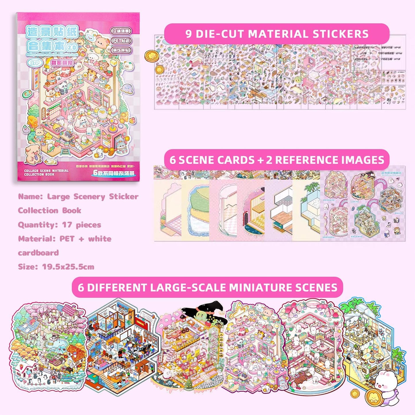 DIY Sticker Scenes for Adults Kids, Sticker Therapy Collection Book Stress Relief Pass The Time,Large Size Make Your Own House Miniature Cute Cartoon Animal Isometric Scene