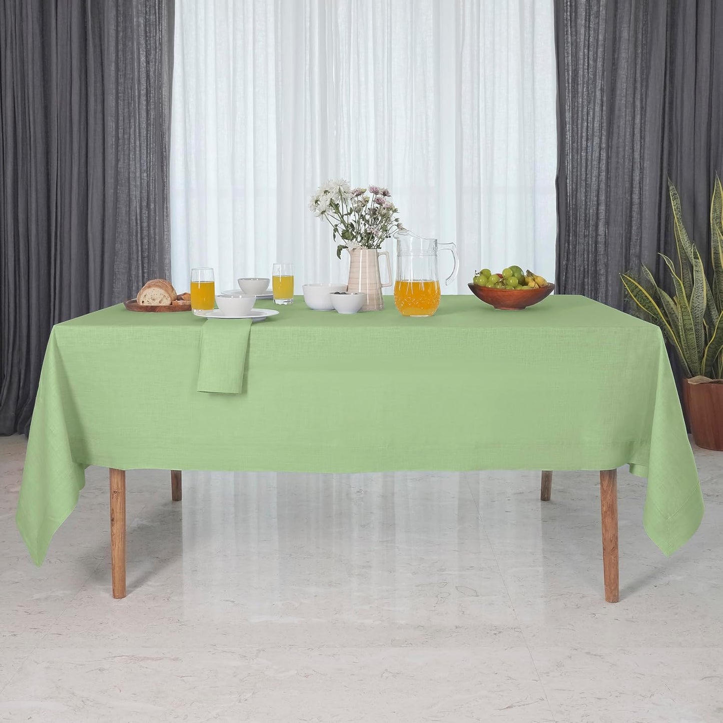 D'Moksha Homes Linen Tablecloth 60 x 102 Inch - 100% Pure Linen Sage Green Table Cloth for Rectangle Tables - Machine Washable Cloth Tablecloth for Fall, Autumn and Halloween