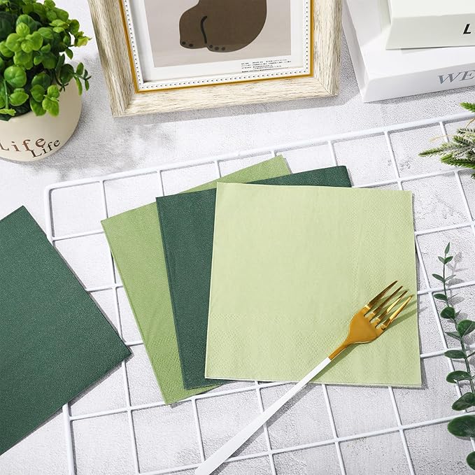 Whaline 150Pcs Sage Green Paper Napkins 3 Colors Dinner Napkins Green Disposable Luncheon Napkins for Party Celebration Gathering Supplies Table Decor