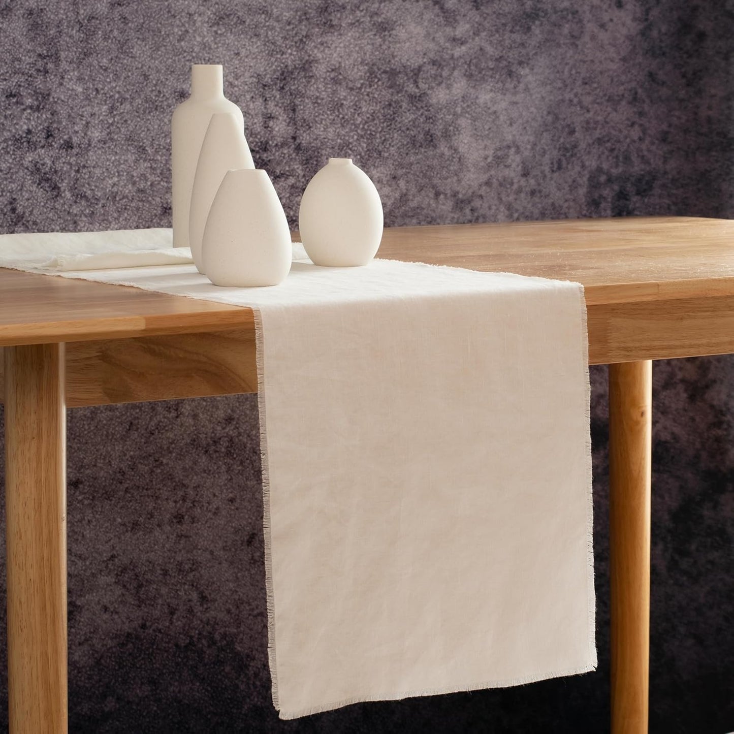Table Runner with Fringe- 14x48 Inch Off White, 100% Pure Linen Table Runner for Chirstmas, Easter, Thanksgiving, Party, Wedding, Winter, Handmade