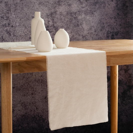 Off-White Linen Table Runner with Fringe- 14x108 Inch, 100% Pure Linen Off-White Table Runner for Chirstmas, Easter, Thanksgiving, Party, Wedding, Winter- Handmade