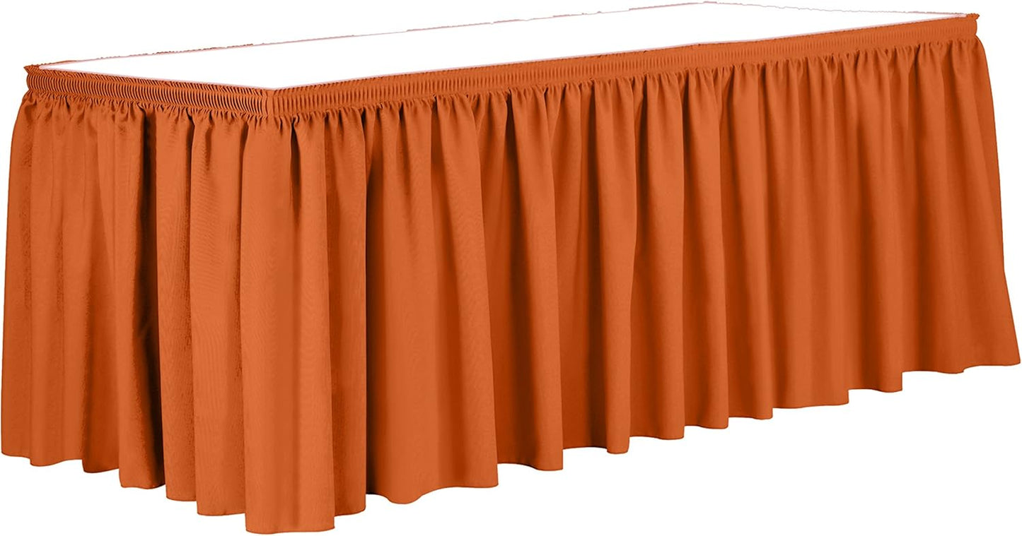 Ultimate Textile Pleat Polyester Fabric Table Skirt - Machine Washable, Flame Resistant, Cut & Sewn in NJ, Desk Skirt - Orange, 21' Shirred Pleat x 42" h