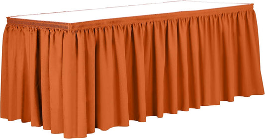 Ultimate Textile Pleat Polyester Fabric Table Skirt - Machine Washable, Flame Resistant, Cut & Sewn in NJ, Desk Skirt - Orange, 14' Shirred Pleat x 42" h