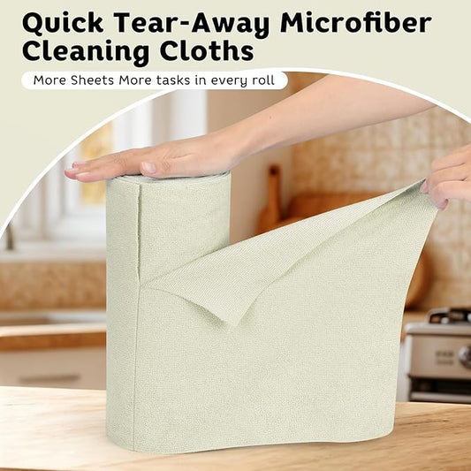 Matthew Microfiber Cleaning Cloth Roll 72Pack (12" x 12") Reusable Paper Towels&Washable Tear Away Towels,Ultra Water Absorbent Lint&Streak Free Cleaning Rags for Glass,Dishwash,Bathroom,Cars-Beige