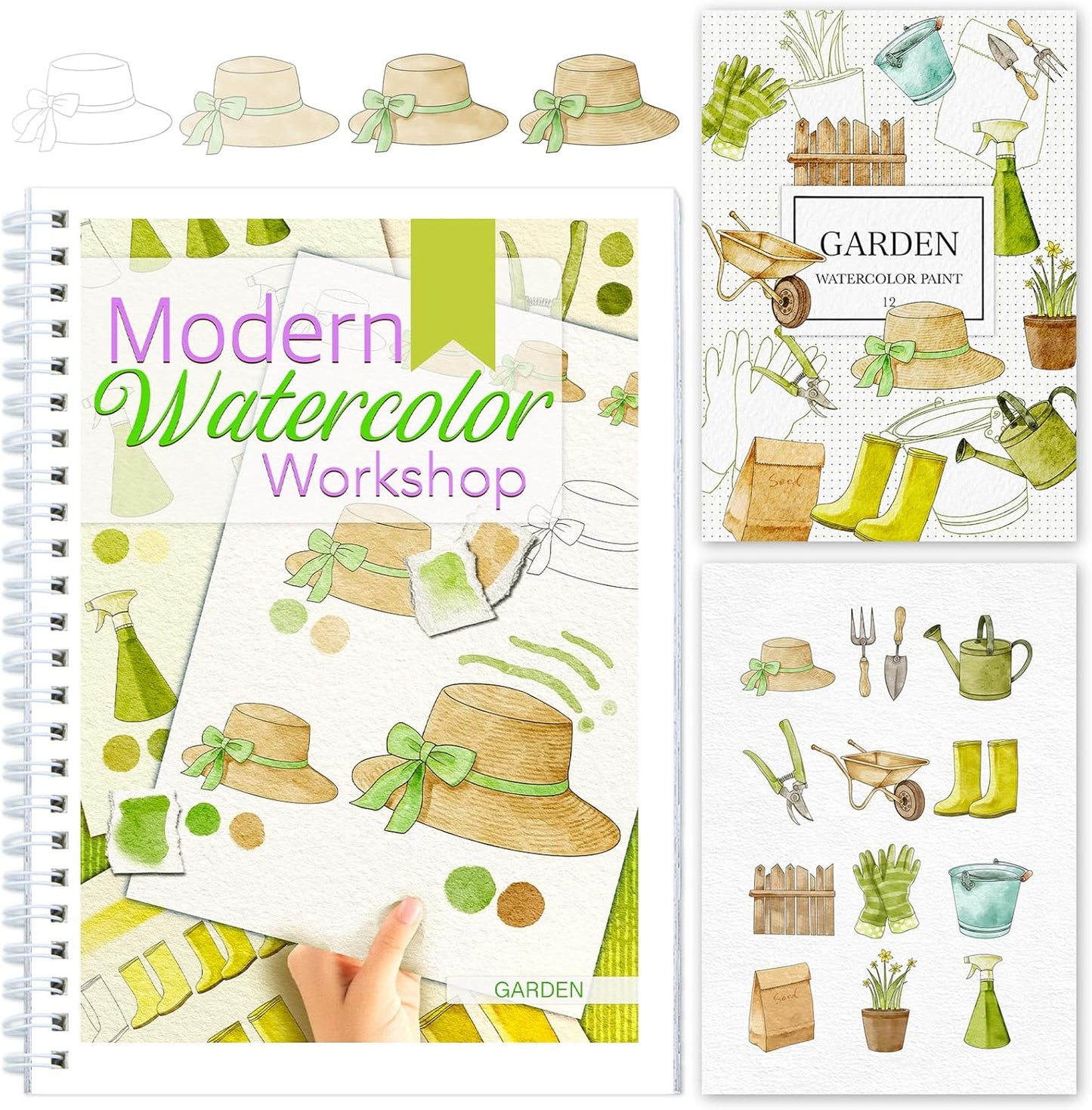 Watercolor Workbooks with Step by Step for Adults Teens - Beginner Watercolor Workbook with 12 Coloring Book Pages -100% Cotton 300gsm/140lb Watercolor Paper (Garden)