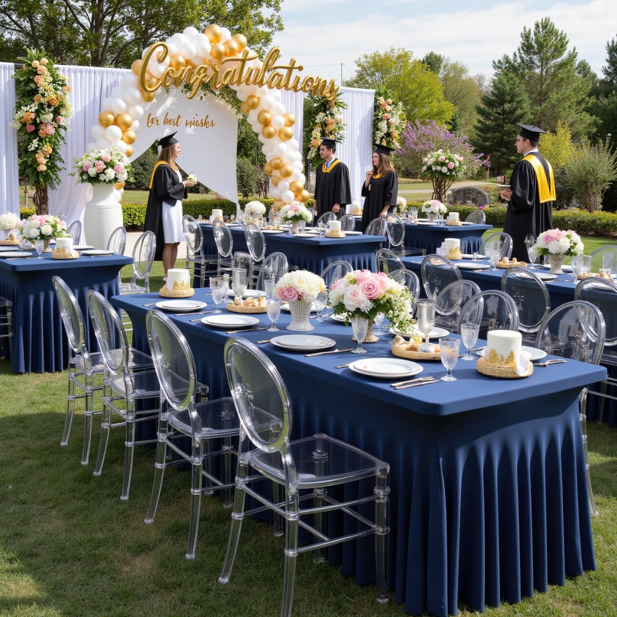 4pk Navy Blue Spandex Tablecloths 6ft for Rectangle Tables, Wrinkle Free Classy Table Skirt Stretchy Fitted Table Cloths Covers 6 Foot for Weddings Birthday Party Events Banquette Baby Shower