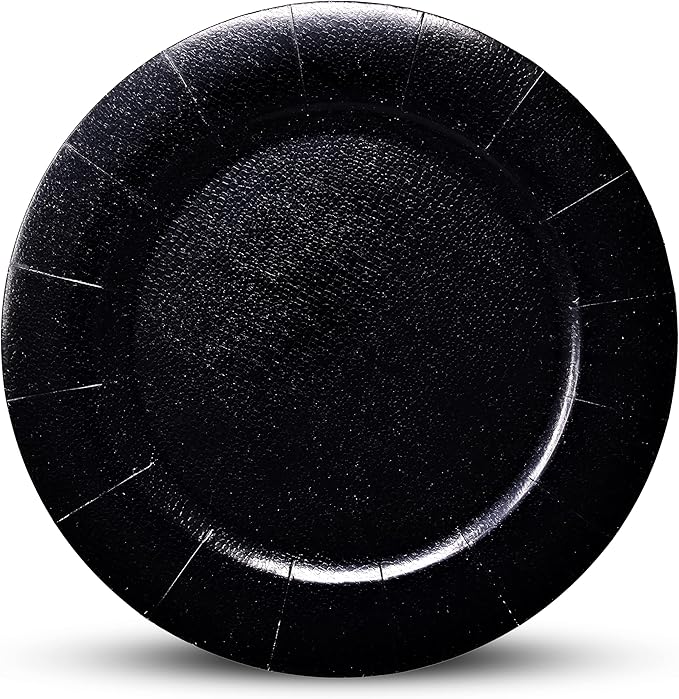 Gift Boutique 24 Pcs Black Round Disposable Charger Plates 13" Heavy Duty Dinner Serving Tray Paper Cardboard Platters for Table Setting Place Mats
