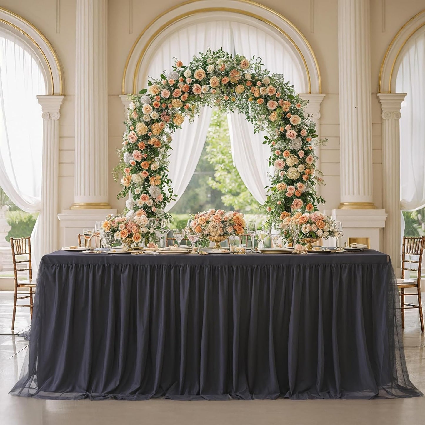 Black Tulle Tablecloths for 6 Foot Rectangular Tables 6ft Black Table Cloth Rectangle Wrinkle Free Stretch Spandex Table Cover with Tutu Skirt for Wedding Birthday Party Banquet Buffet Tradeshow