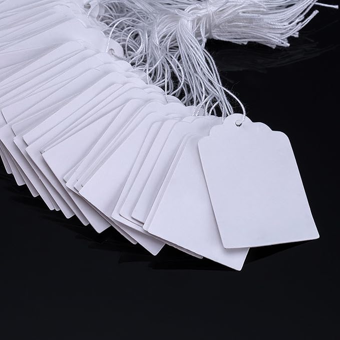 Outus 500 Pack Blank Price Tags 1.18 x 1.89 inches Marking White Price Tags with String Attached Merchandise Writable Strung Hang Label for Selling Jewelry Clothing Gift(Fresh Style)