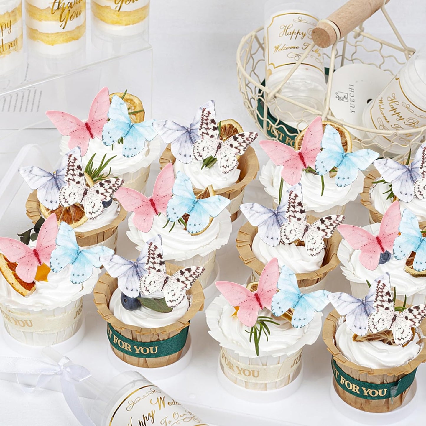 48 PCS Edible Butterfly Cupcake Toppers Colorful Wafer Paper Butterflies Cake Decorations Edible Butterfly Cupcake Picks for Butterfly Theme Baby Shower Wedding Birthday Party Decorations Supplies