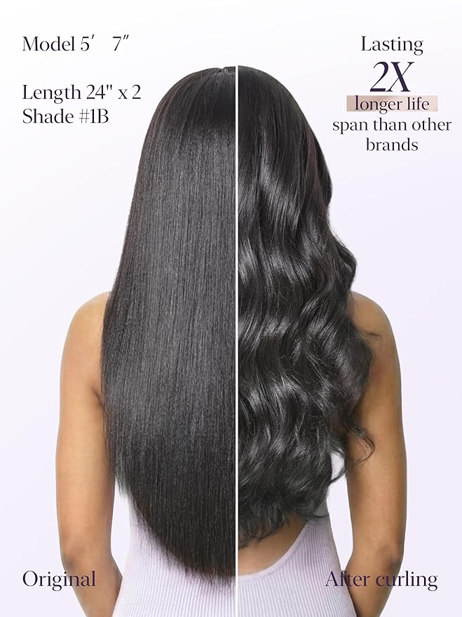 LUVME Clip in Hair Extensions Yaki Straight, Seamless 2 Pack 7PCS 100g, 14 Inch Real Human Hair, Natural Black, Thick Volume for Women Daily Wear & Party