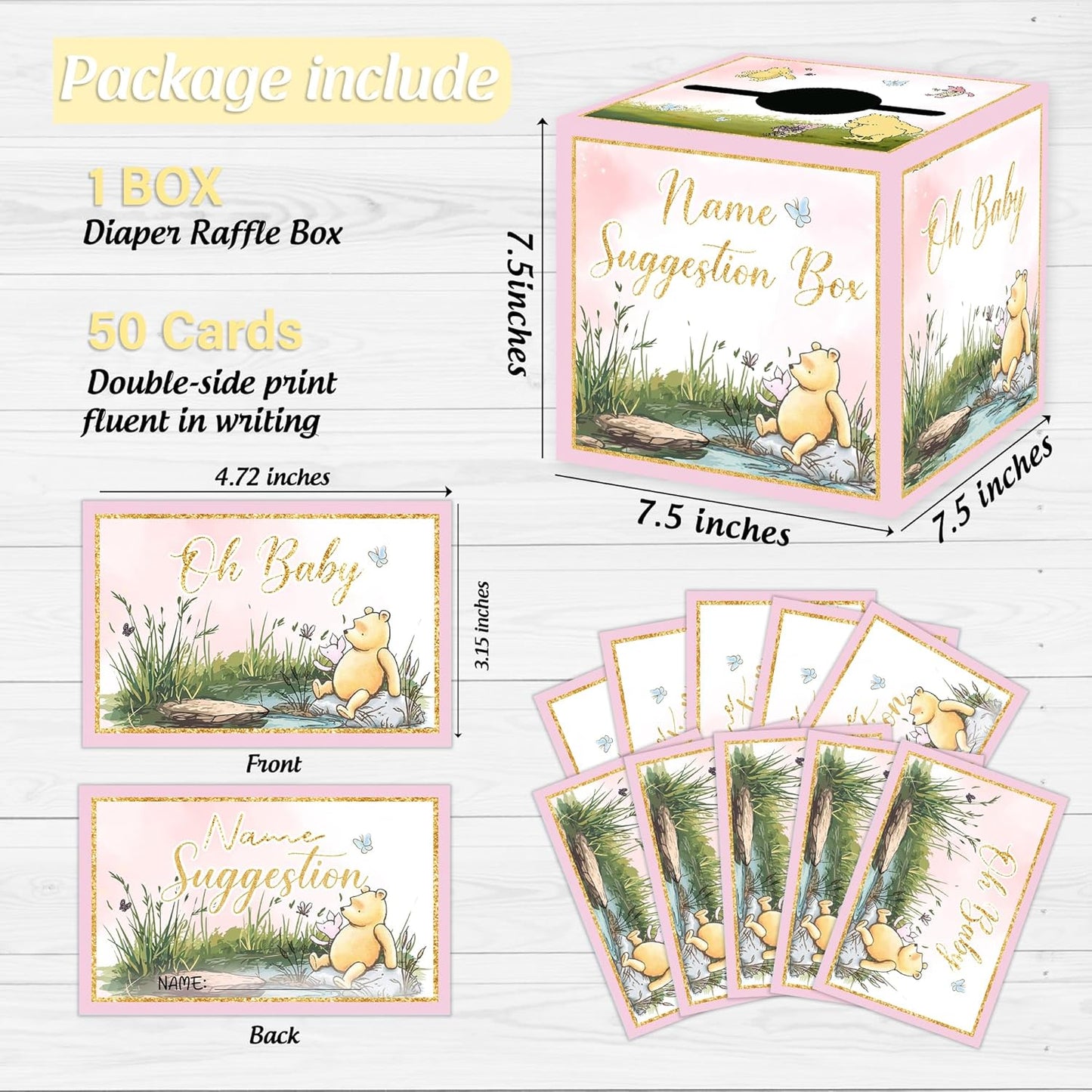 Winnie Baby Shower Decorations-the Pooh Baby Shower Games-Winnie Party Decorations-Baby Name Suggestion Cards with Box-Baby Name Suggestion Cards,pink