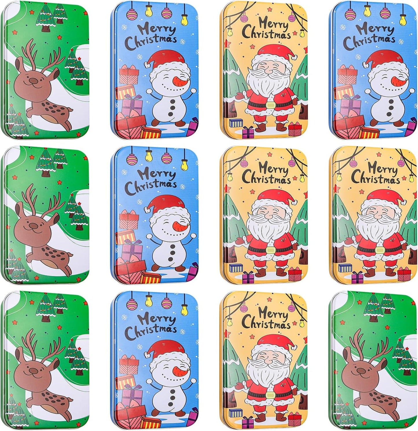 Yopay 12 Pack Christmas Gift Card Tin Boxes with Lid, Metal Chrismas Tin Small Gifts Holder Boxes for Greeting Cards Stocking Stuffers Party Favors, Christmas Holiday
