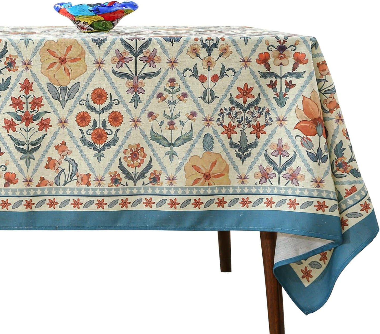 ISAENNE Designer Linen Elegant Extra Long Rectangle Tablecloth,Colorful Floral Bohemian Table Cloth,Wrinkle Resistant Decor Tablecloths for Dining Thanksgiving Kitchen,67"*118"-Floralsea A