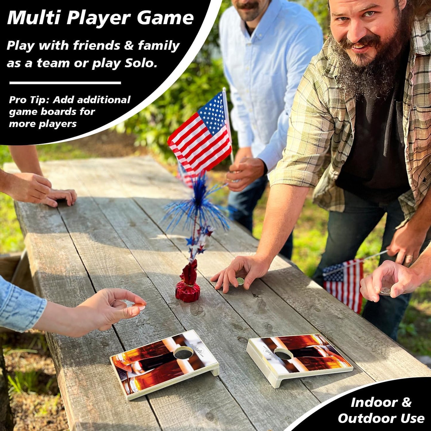 Coinhole Desktop Coin Bouncing Party Game Set | Tabletop Cornhole Board Game | Small Cornhole Travel Game Includes Coins