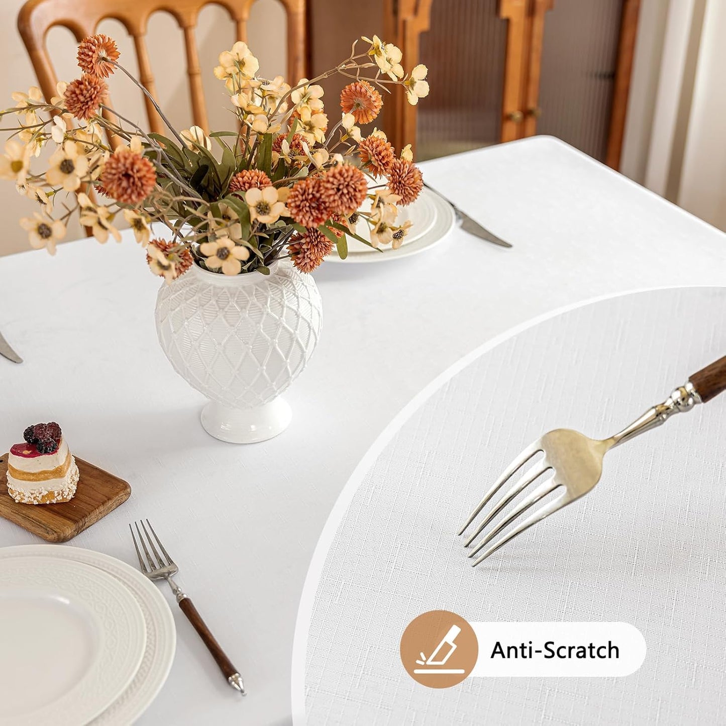 Fabric White Rectangle Table Cloth, Faux Linen Textured Spill Proof & Reusable Tablecloth for 8 Foot Rectangular Table, Easy Clean for Dining Banquet Wedding, 54 x 108 Inch