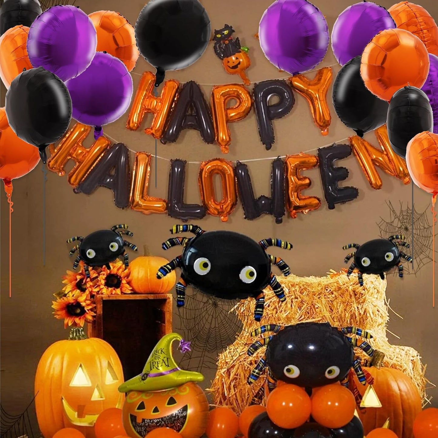 TONIFUL 30Pcs 18 Inch Black Orange Purple Round Shape Foil Balloons Big Circle Helium Mylar Ballons for Birthday Wedding Halloween Baby Shower Anniversary Engagement Party Decor Supplies