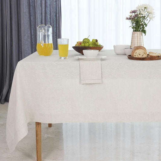 D'Moksha Homes Linen Tablecloth 60 x 102 Inch - 100% Pure Linen Light Natural Table Cloth for Rectangle Tables - Machine Washable Cloth Tablecloth for Fall, Autumn and Halloween