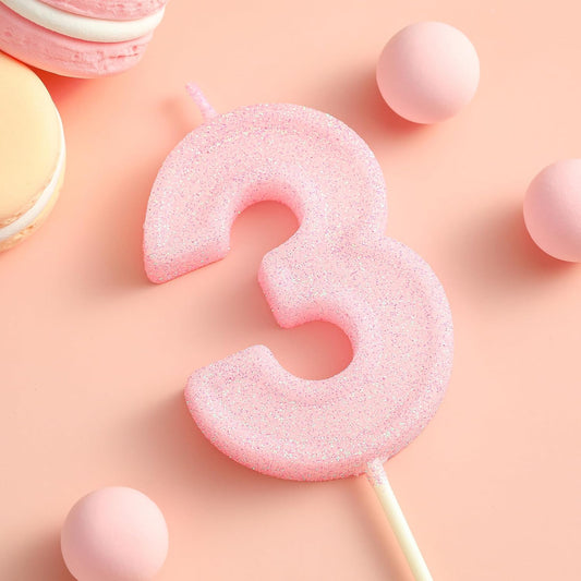 PHD CAKE 2.76 Inch Luxe Pink Glitter 3 Number Birthday Candles, Pink Number Candles, Cake Number Candles, Party Celebration