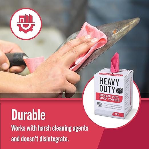 Fresh Towel Heavy Duty Center Pull Shop Towel Rags for Cleaning- (1 Box of 160 Sheets) Disposable Cleaning Towels - 9 x 12 inches - FT800 (Red)