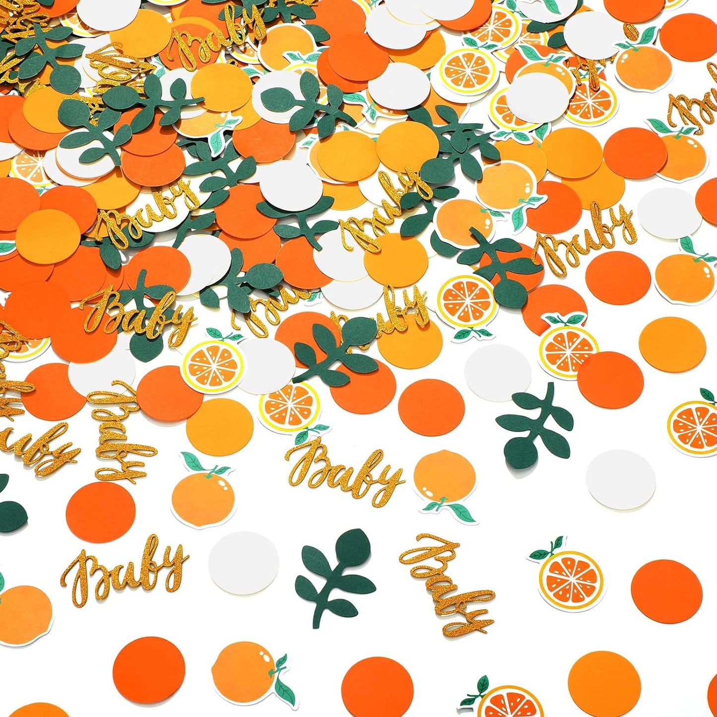 400 Pcs Little Cutie Baby Shower Confetti Citrus Decoration Orange Baby Shower Confetti with Eucalyptus and Orange Tangerine Table Scatter for Gender Reveal Decor