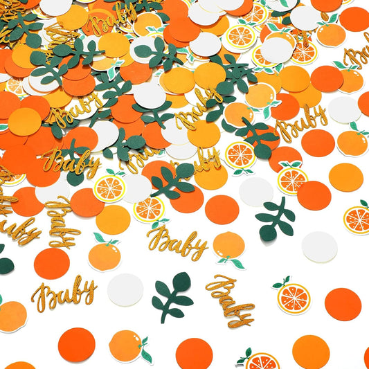 400 Pcs Little Cutie Baby Shower Confetti Citrus Decoration Orange Baby Shower Confetti with Eucalyptus and Orange Tangerine Table Scatter for Gender Reveal Decor