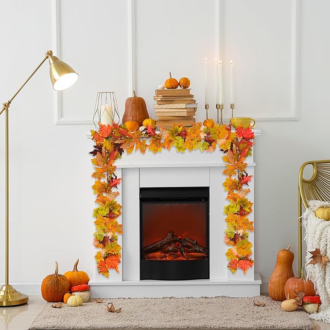 Sggvecsy 3 Pack Fall Maple Leaf Garland 5.7Ft/Piece Artificial Autumn Maple Leaves Hanging Foliage for Indoor Outdoor Home Wedding Thanksgiving Party Fireplace Decor