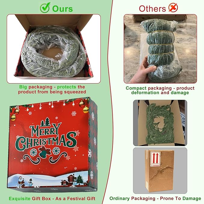 Christmas Garland Soft Bendable Realistic Artificial Cedar Pine Green Xmas Mantle Garland for Staircase with Gift Box Garlands for Decoration Christmas Fireplace Porch Table Home Yard Decor