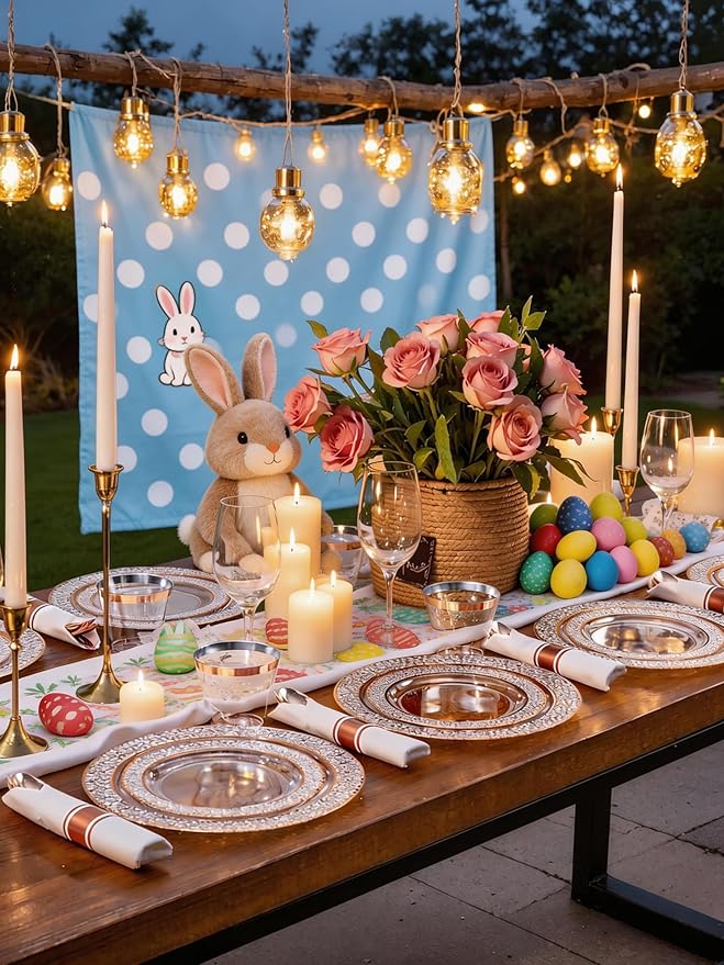 Ciaell 350PCS Rose Gold Plastic Plates - Clear Rose Gold Disposable Plates with Plastic Silverware include 100Plates, 150Silverware, 50Cups, 50Napkins for Wedding & Party & Easter