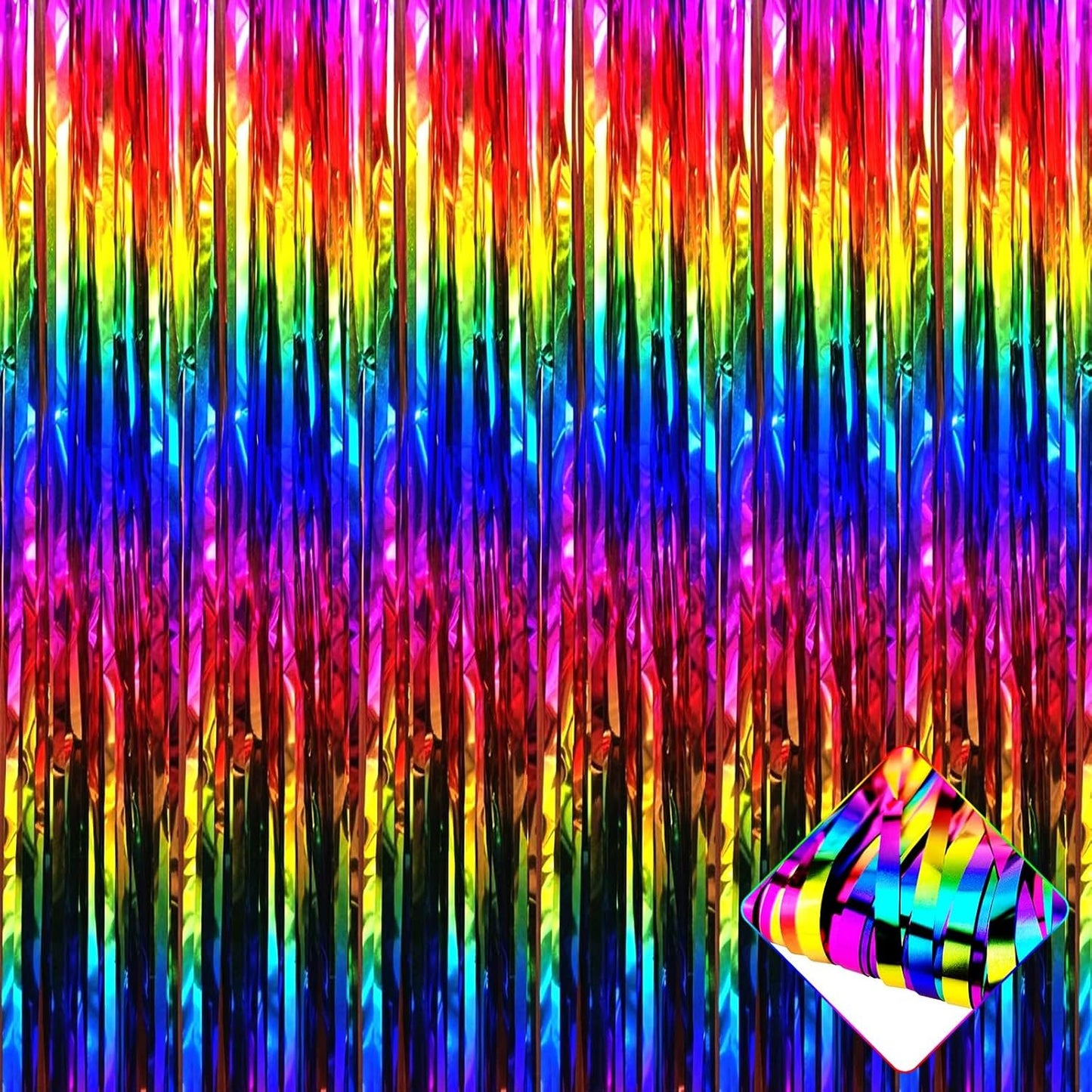 4 Pack 3.3Ft x 6.6Ft Rainbow Foil Fringe Curtain Backdrop, Colorful Metallic Tinsel Foil Fringe Streamers Curtains Background for Photo Booth, Birthday, Wedding, Valentine's Day Party Decoration