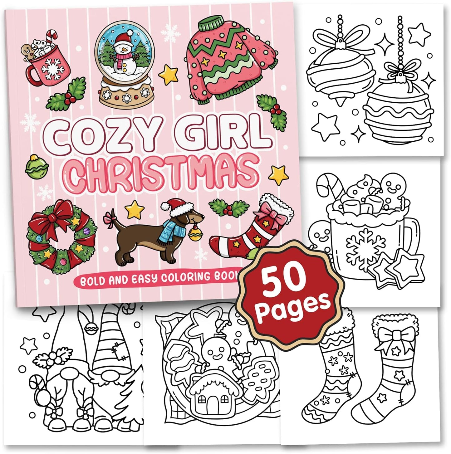 Brightenkidz Cozy Girl Christmas Coloring Book - Cute & Simple Adult Coloring Book with Bold and Easy Designs, Relaxation Hygge Winter Style - Cozy Christmas Holiday Gifts for Teens
