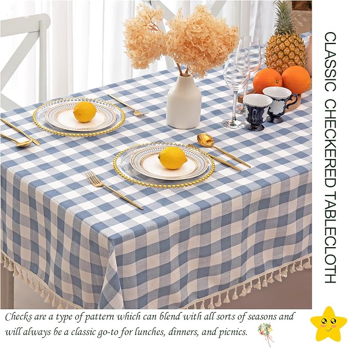 Buffalo Plaid Rectangular Tablecloth-Cotton Gingham Table Cloth for Kitchen Restaurant Farmhouse Spring Summer Easter Décor (Rectangle/Oblong, 55x120,Blue)