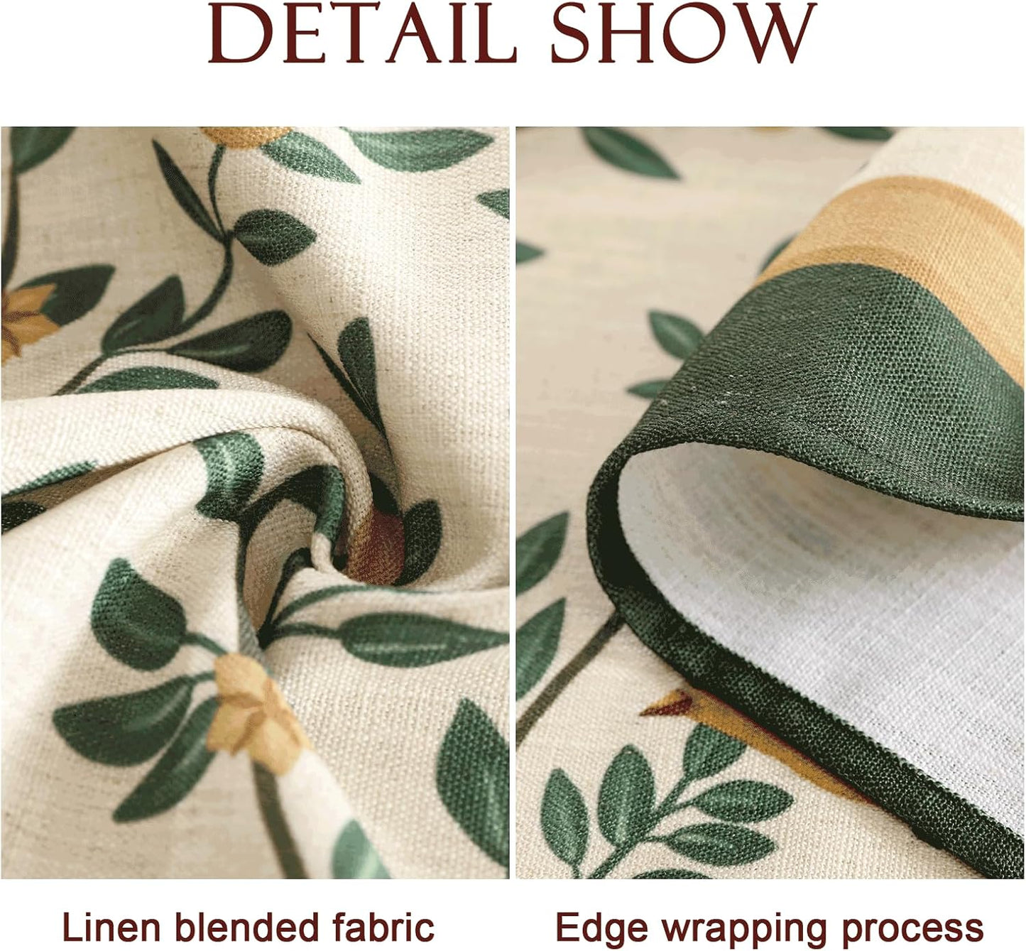patdrea Designer French Table Cloth for Rectangle Table,Vintage Green Linen Birds and Leaves Pattern Tablecloths,Dacorative Cover Kitchen Dining,Christmas,Thanksgiving,Party,67"x118"-Warbler