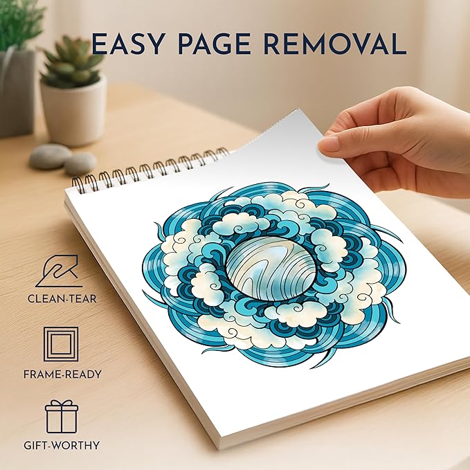 RYVE Mandala Coloring Book for Adults – 50 Unique Designs, Spiral Bound, Stress Relief & Relaxation Mindfulness Art Therapy | No-Bleed Paper | Easy-to-Tear Pages for Framing