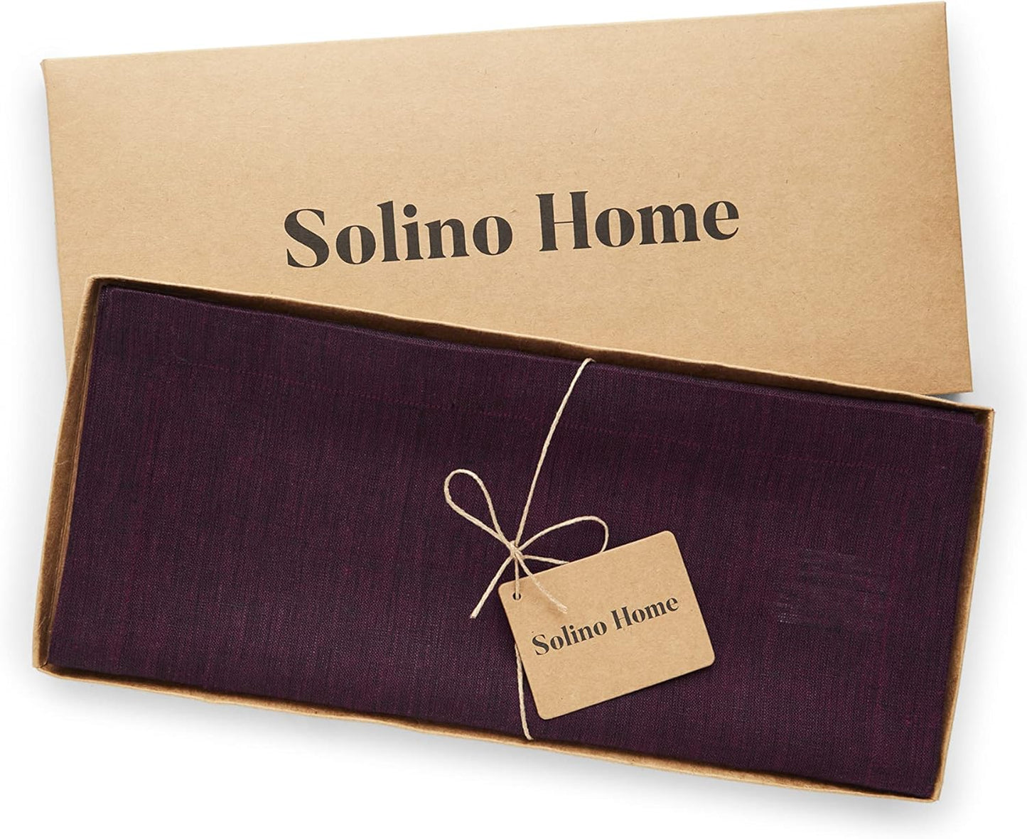 Solino Home Linen Chambray Burgundy Table Runner 132 Inches Long - Athena, 100% Pure Linen 14 x 132 Inch Table Runner for Fall, Autumn, Thanksgiving