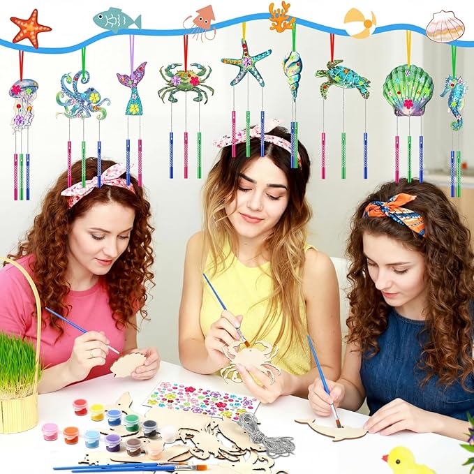 JellyArch 30 Pack Summer Ocean Wind Chime Kit for Adults, Sea Animals Beach Crafts DIY Make Your Own Marine Creature Shell Whale Wind Chime Ornaments for Home Activity Birthday