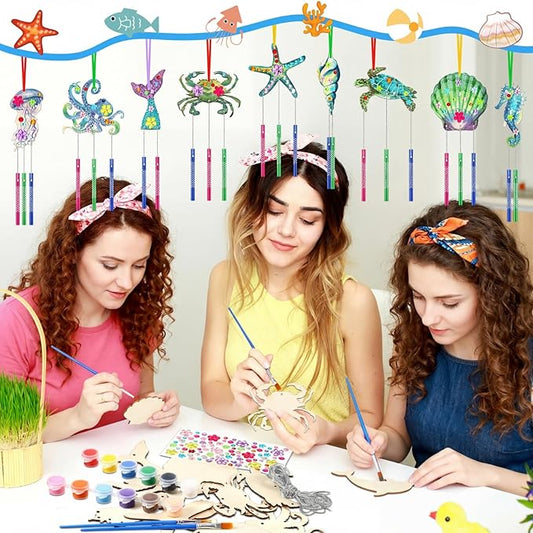 JellyArch 30 Pack Summer Ocean Wind Chime Kit for Adults, Sea Animals Beach Crafts DIY Make Your Own Marine Creature Shell Whale Wind Chime Ornaments for Home Activity Birthday