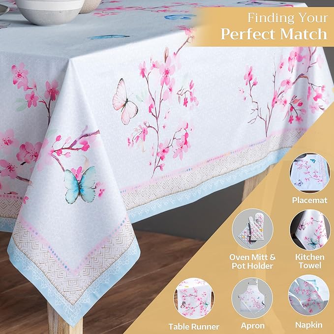 Maison d' Hermine Table Cloth Rectangle Table 100% Cotton 70 x 90 Inches Tablecloth Reusable Decorative for Dining Room Farmhouse Home Valentines Day Decorations Spring Summer - Blossoms in Spring